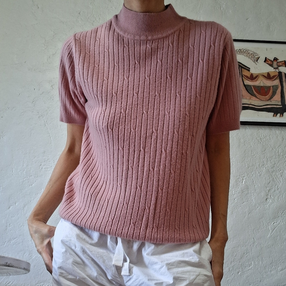 Y2K Pink Funnel Neck Sweater Top Preppy